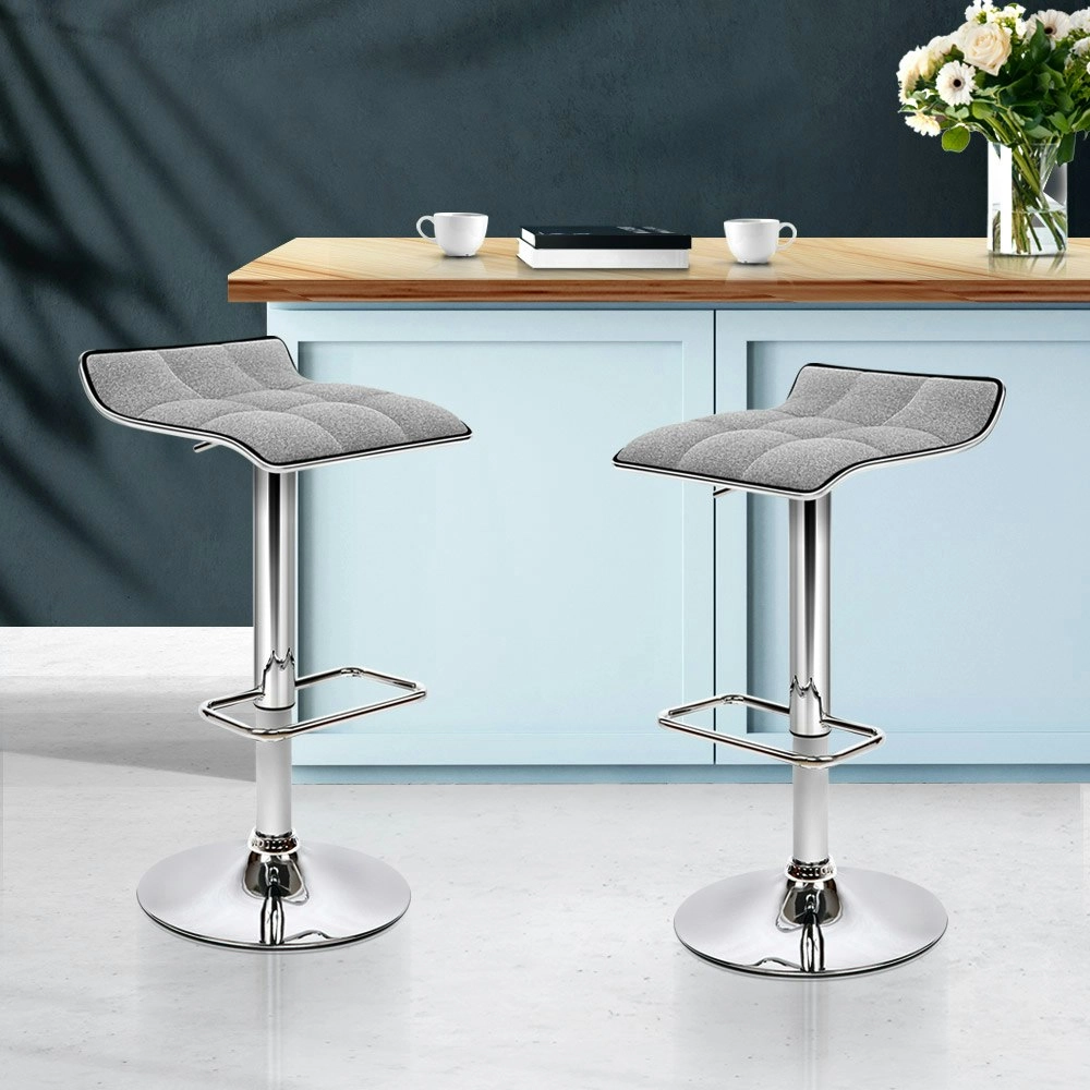 Artiss 2x Bar Stools Linen Padded Gas Lift