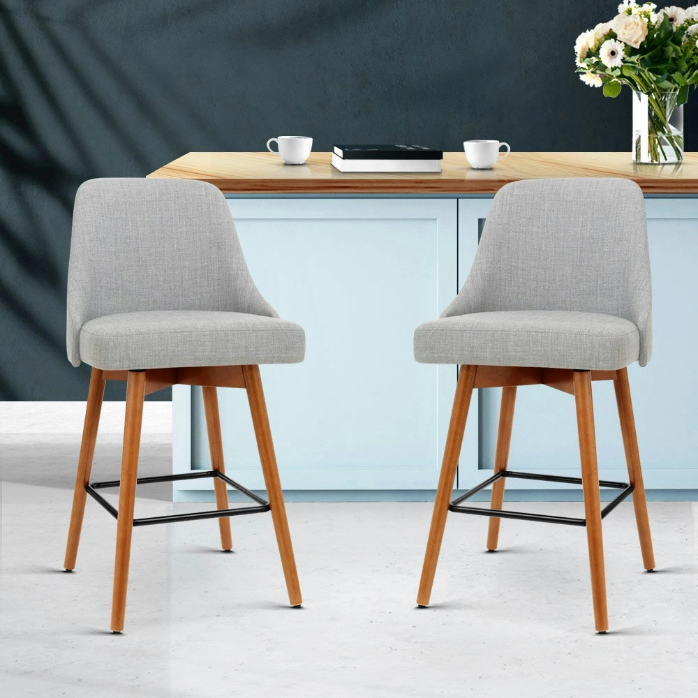 Artiss 2x Bar Stools Swivel Seat Wooden Grey