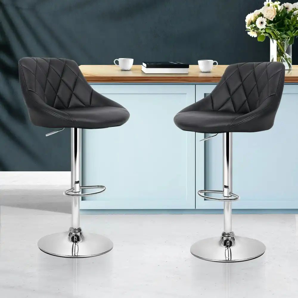 Artiss 2x Bar Stools Leather Padded Gas Lift Stool Black