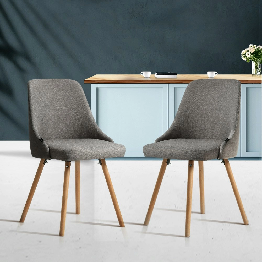 Artiss Dining Chairs Set of 2 Fabric Wooden Grey