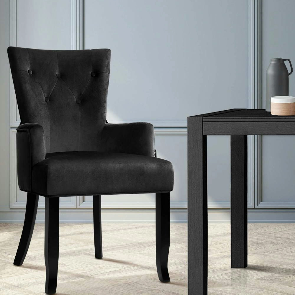 Artiss Dining Chair Velvet French Provincial Armchair Black