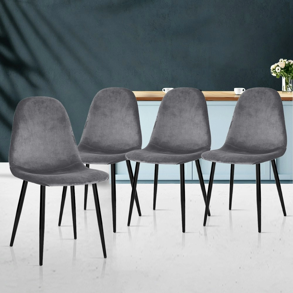 Artiss Dining Chairs Set of 4 Velvet Curved Slope Grey