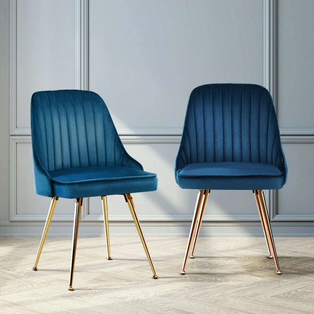 Artiss Dining Chairs Set of 2 Velvet Channel Tufted Blue