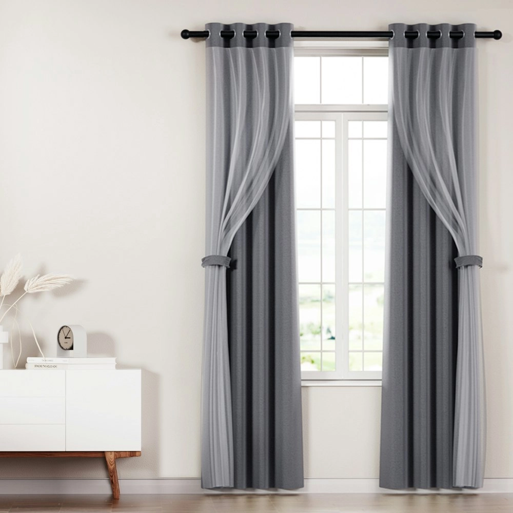 Artiss 2X 132x160cm Blockout Sheer Curtains Charcoal