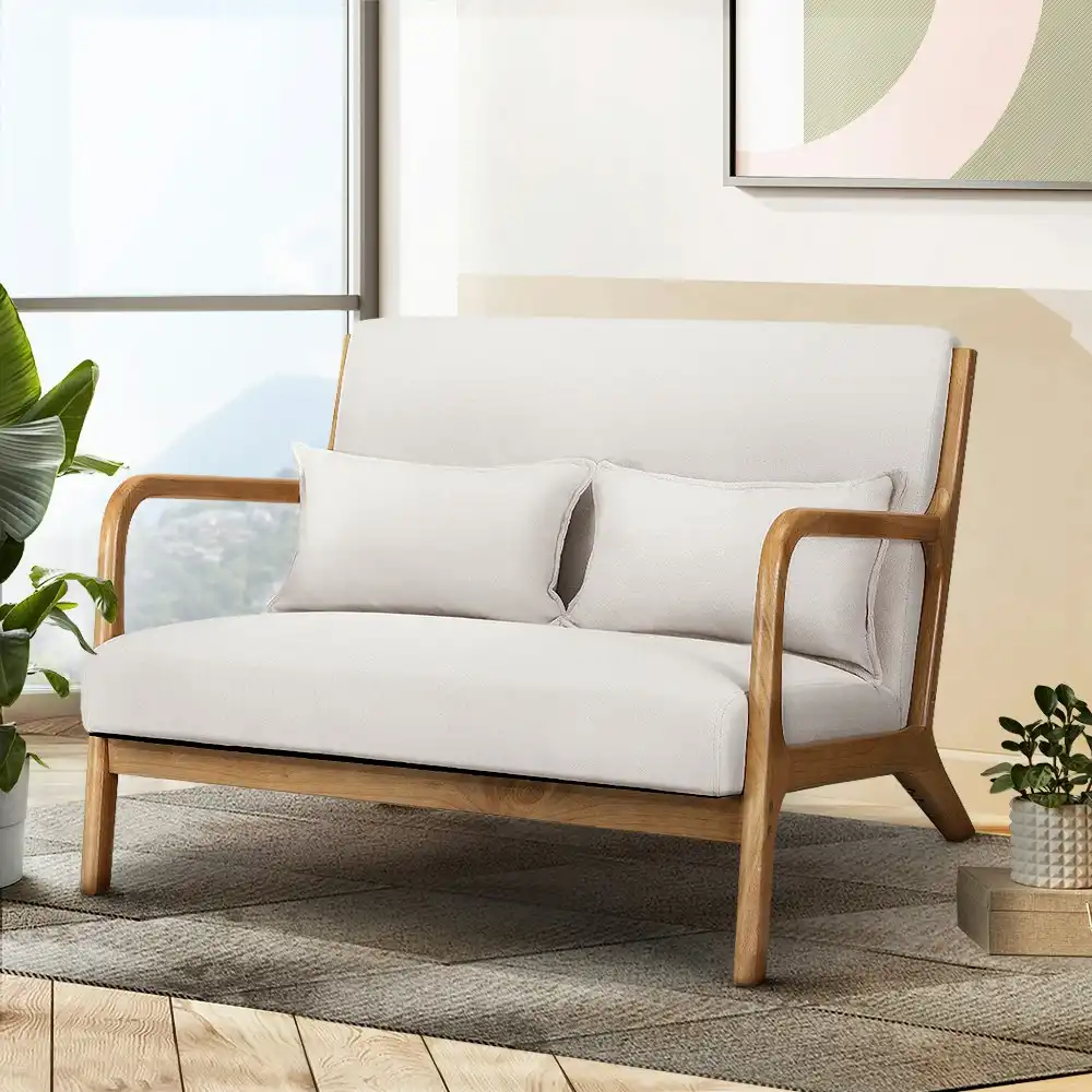 Artiss Armchair 2-seater Loveseat Fabric Beige Olive