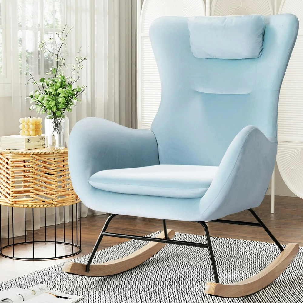 Artiss Rocking Chair Velvet Armchair Feeding Chair Blue