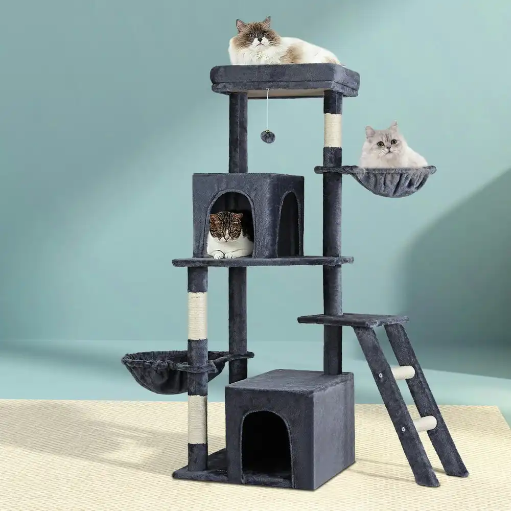 i.Pet Cat Tree 138cm Tower Scratching Post Scratcher Trees Condo House Grey