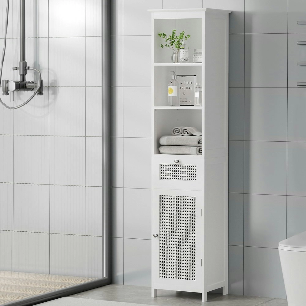 Artiss Bathroom Cabinet Storage 161cm White Rattan