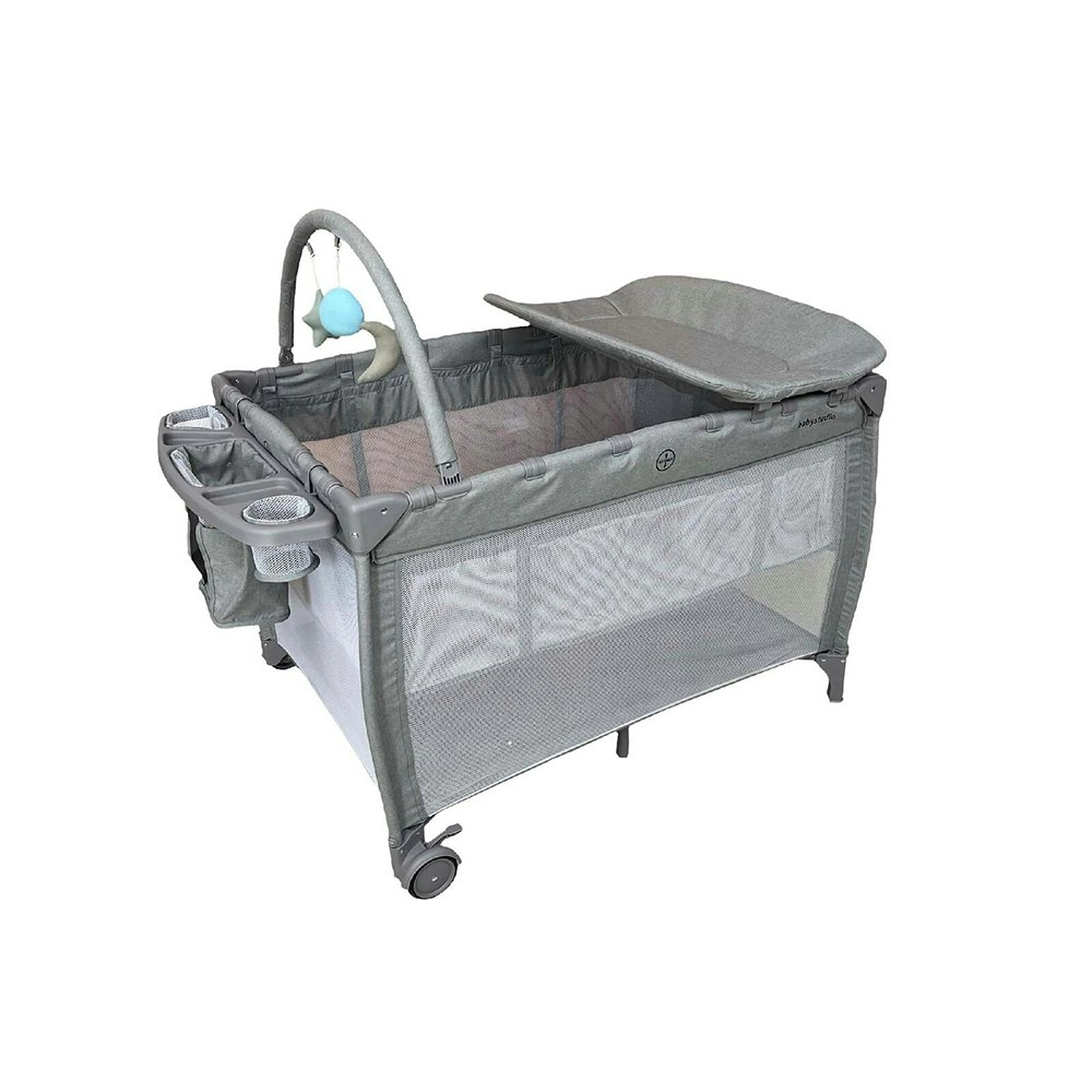 Babystudio 8-in-1 Portacot Play Yard/Travel Cot Crib w/ Toy Bar/Mattress Grey