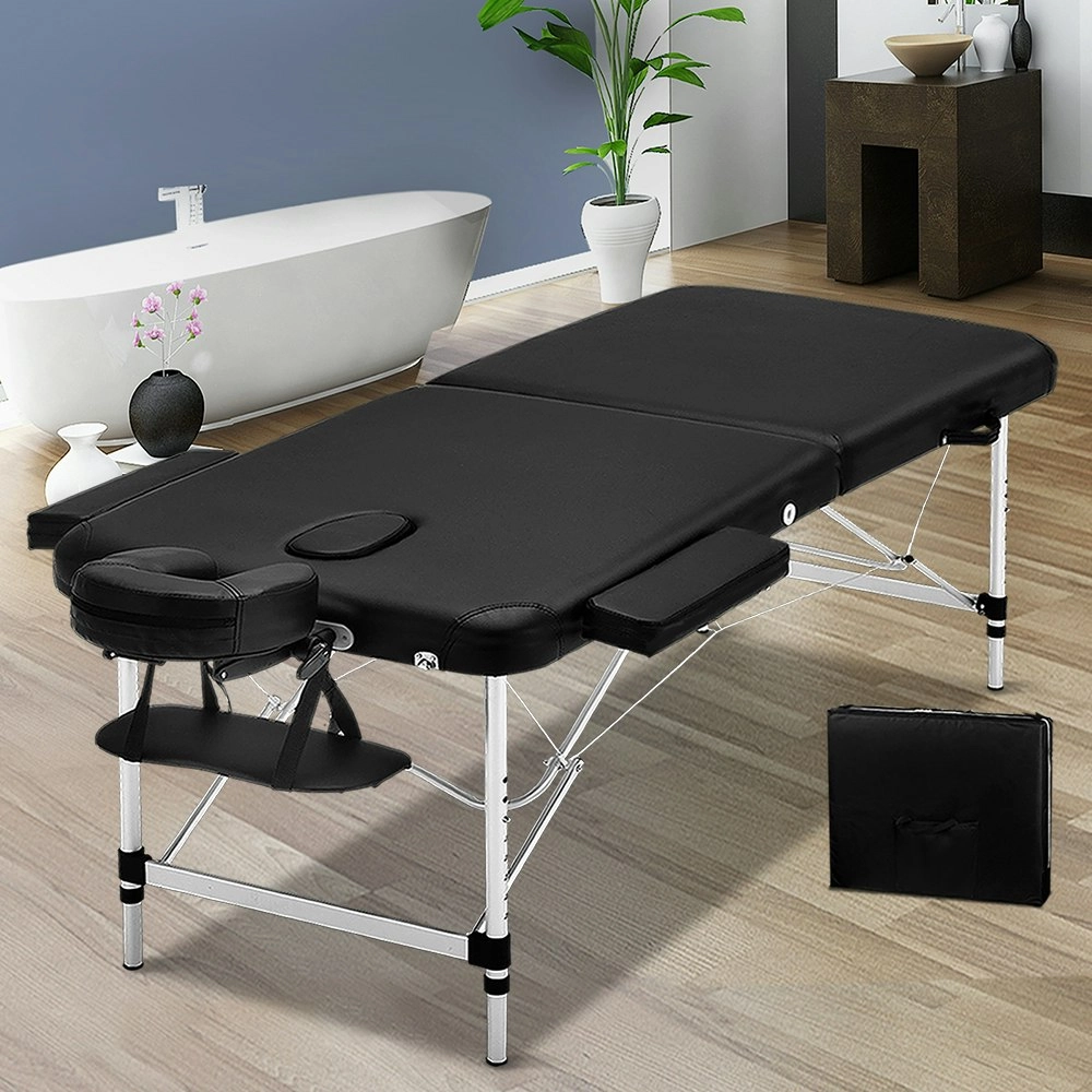 Zenses Massage Table 55cm Portable 2 Fold Aluminium Beauty Bed Black