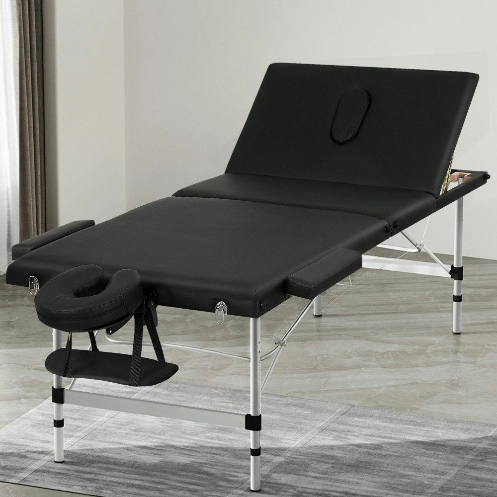 Zenses Massage Table 85cm Portable 3 Fold Aluminium Beauty Bed Black