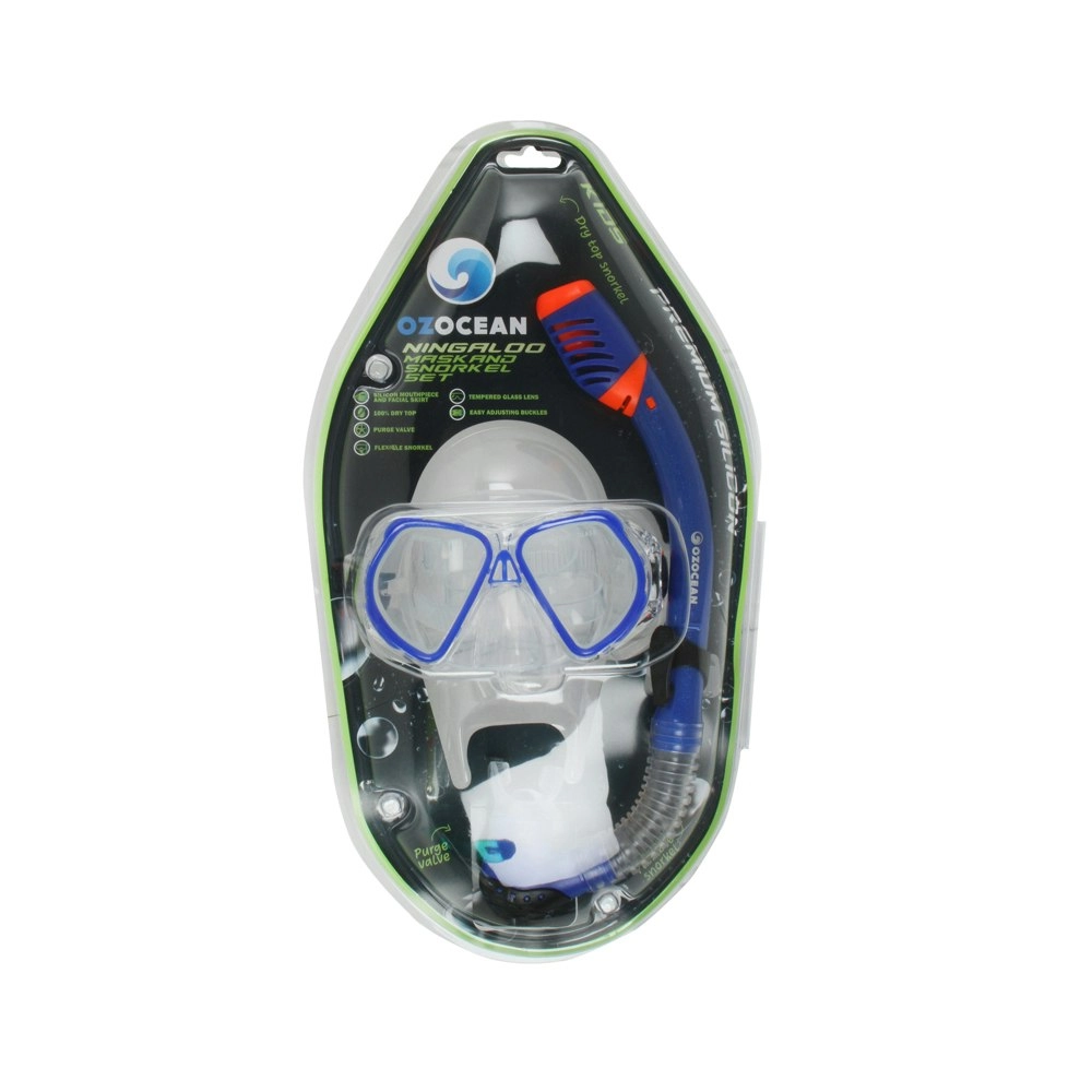 2pc Oz Ocean Ningaloo Kids Adjustable Swimming Mask Goggles & Snorkel Set Blue