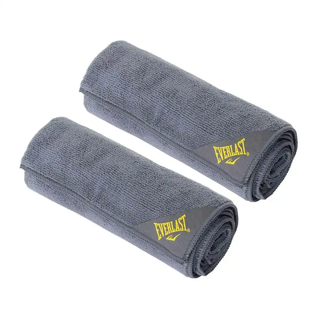 2x Everlast Microfibre Gym Towel Workout Weight Lifting/Exercise Grey 80x40cm