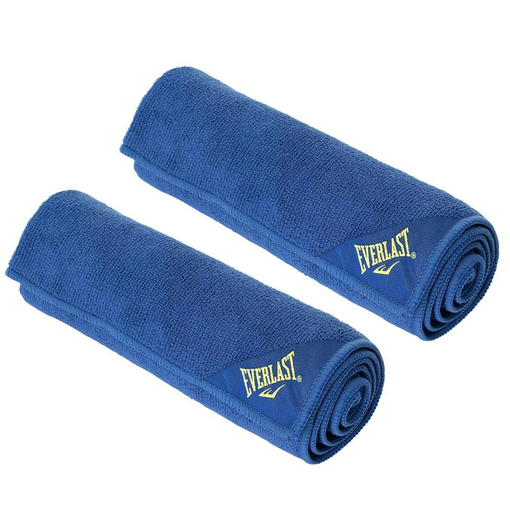 2x Everlast Microfibre Gym Towel Workout Weight Lifting/Exercise Blue 80x40cm