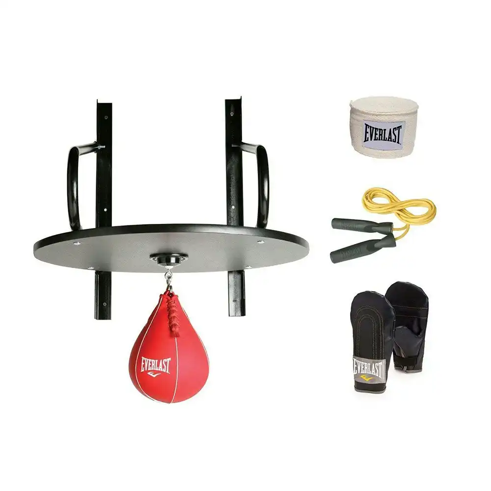 Everlast Boxing Workout Wall Mounted Speed Bag Set With Gloves/Wraps/Jump Rope