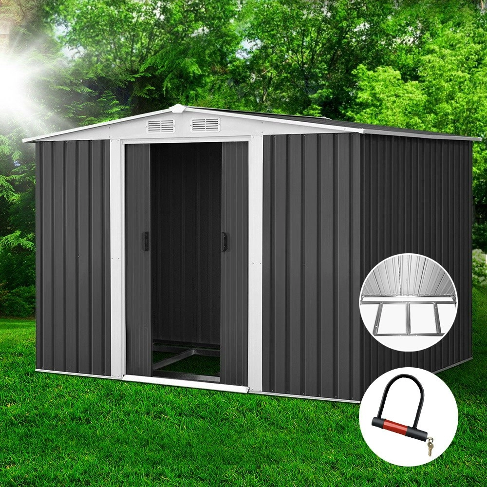 Giantz Garden Shed 2.58x2.07M w/Metal Base Sheds Outdoor Storage Double Door Tool