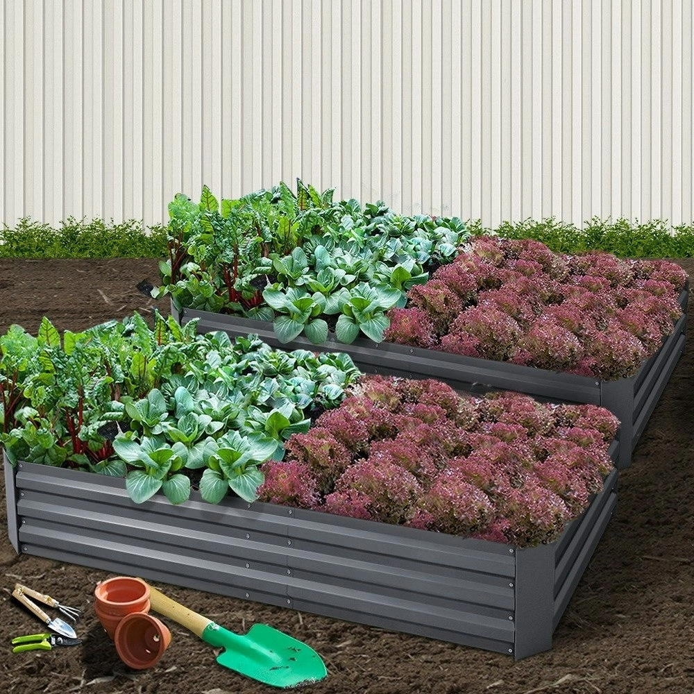 Green Fingers 2x Garden Bed 210x90cm Planter Box Raised Container Galvanised Herb