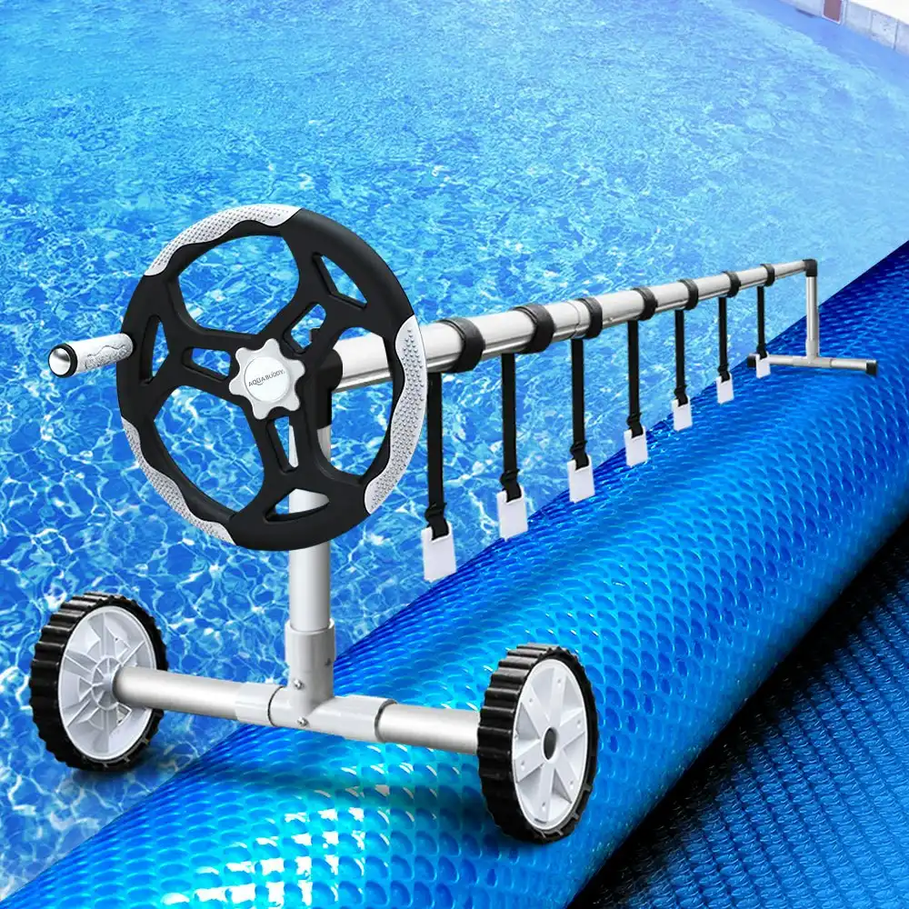 Aquabuddy Pool Cover 500 Micron 9.5x5m Blue Swimming Pool Solar Blanket 5.5m Roller
