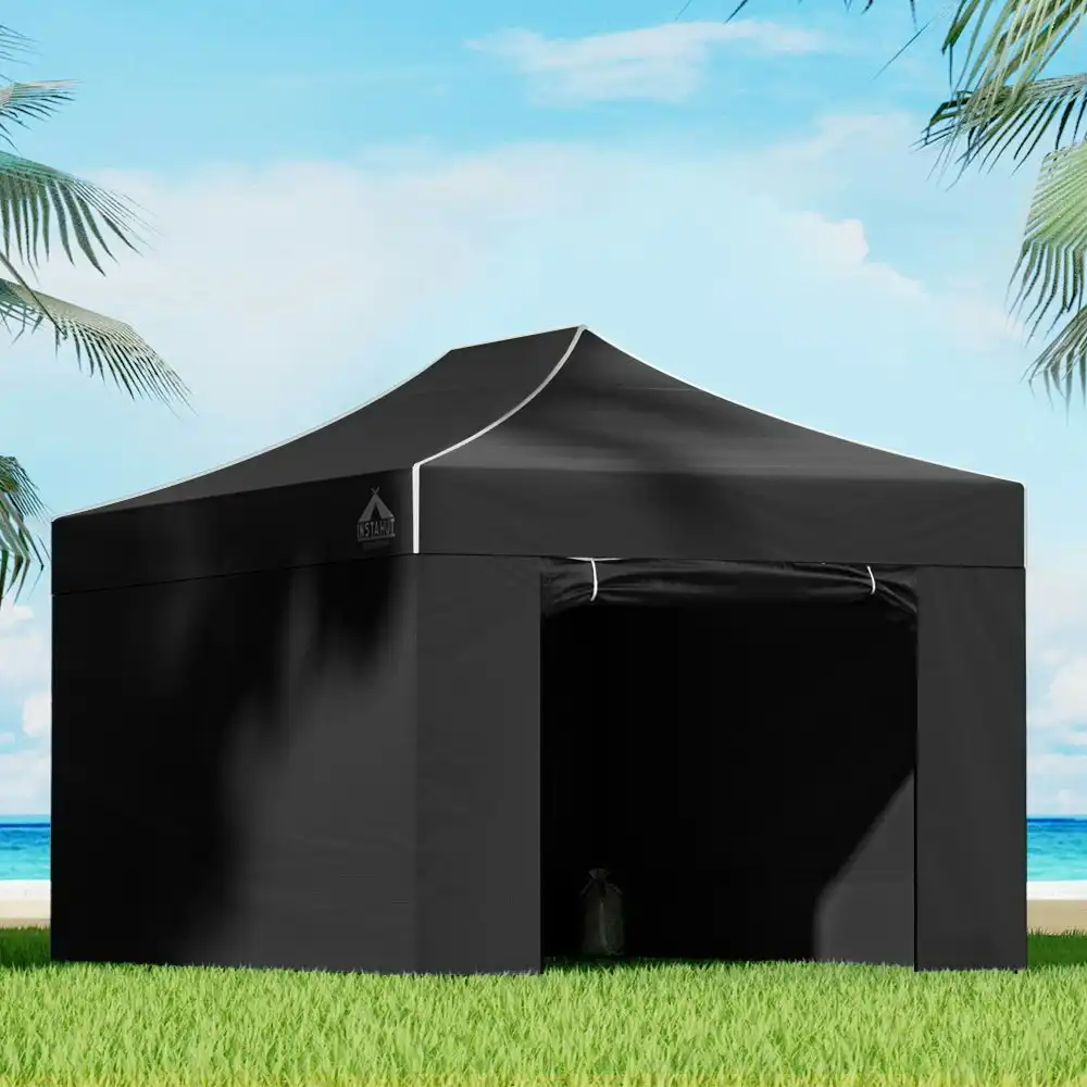 Instahut Gazebo 3x4.5 Pop Up Marquee Folding Tent Wedding Gazebos Camping Outdoor Shade Canopy Black