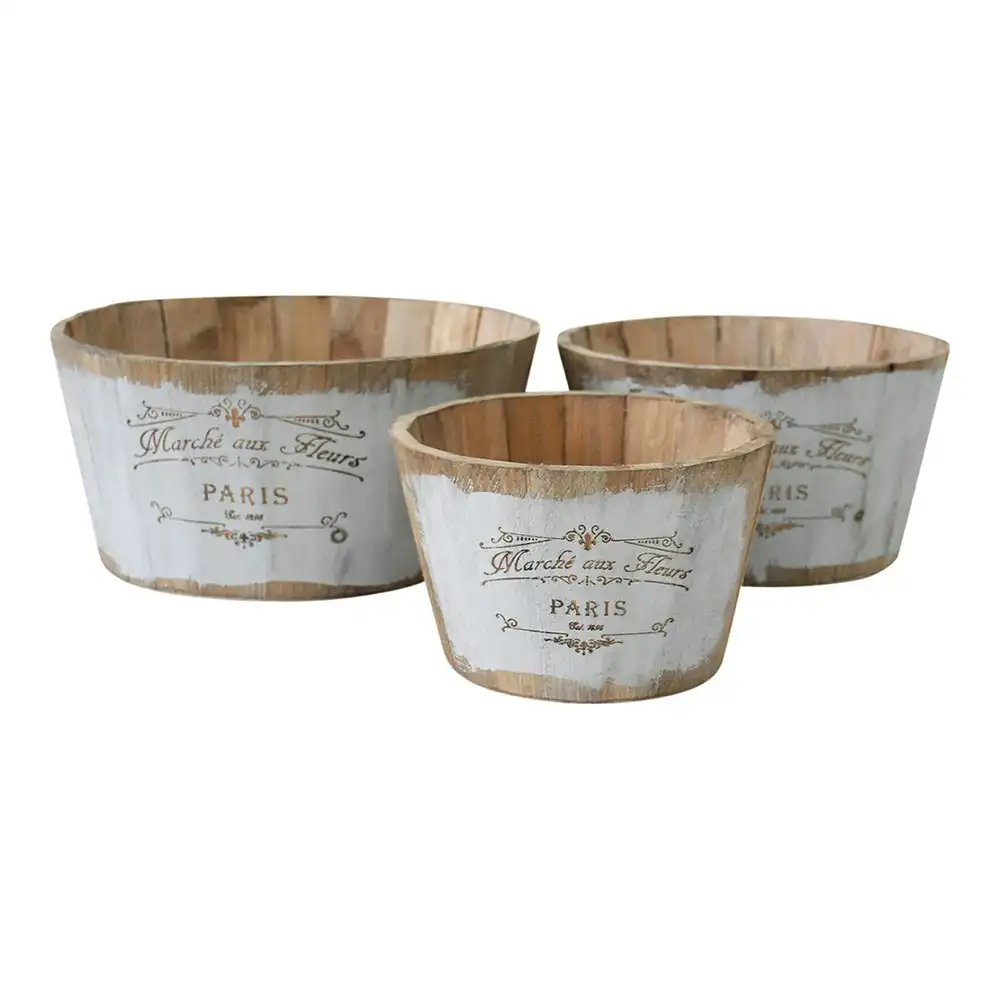 3pc Market 17.5/22/26.5cm MDF Barrel Planters Set Home/Garden Plant Holder Round