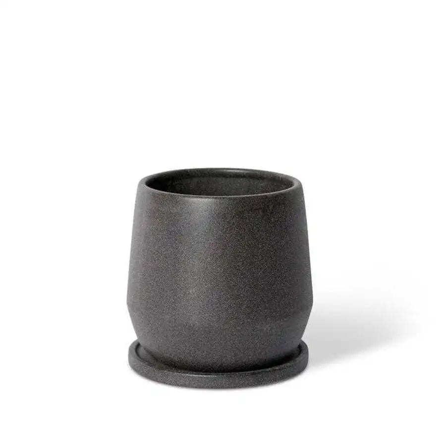E Style Mason 18cm Ceramic Plant Pot w/Saucer Round Home Decor Planter Black