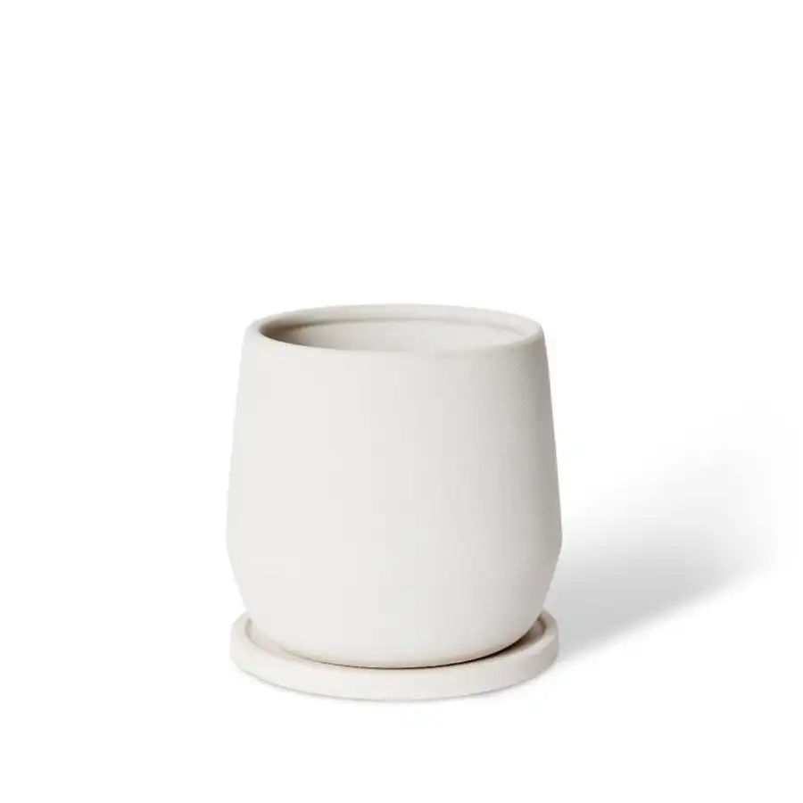 E Style Mason 18cm Ceramic Plant Pot w/Saucer Round Home Decor Planter White