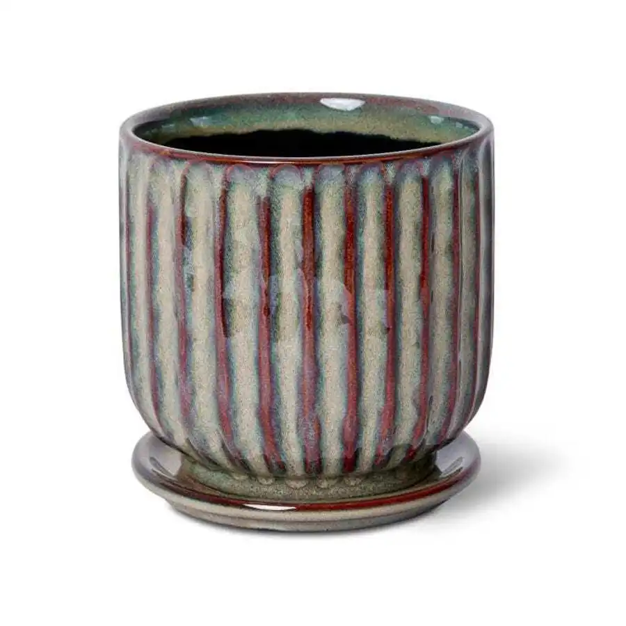 E Style Lara 16cm Ceramic Pot w/ Saucer Home Decor Planter Round Dark Blue