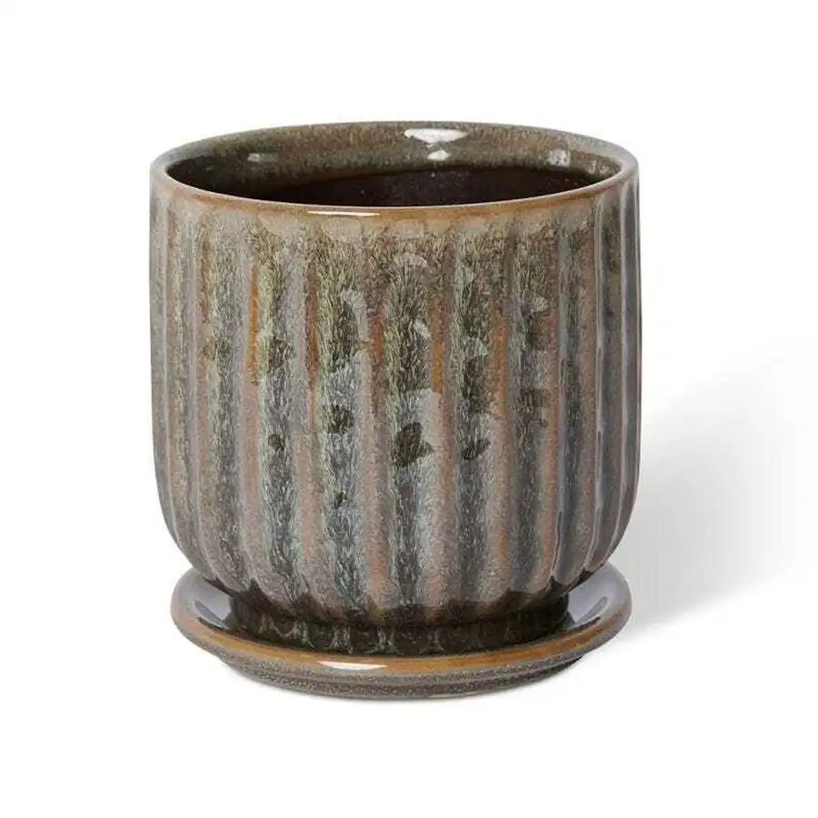 E Style Lara 16cm Ceramic Pot w/ Saucer Home Decor Planter Round Light Green