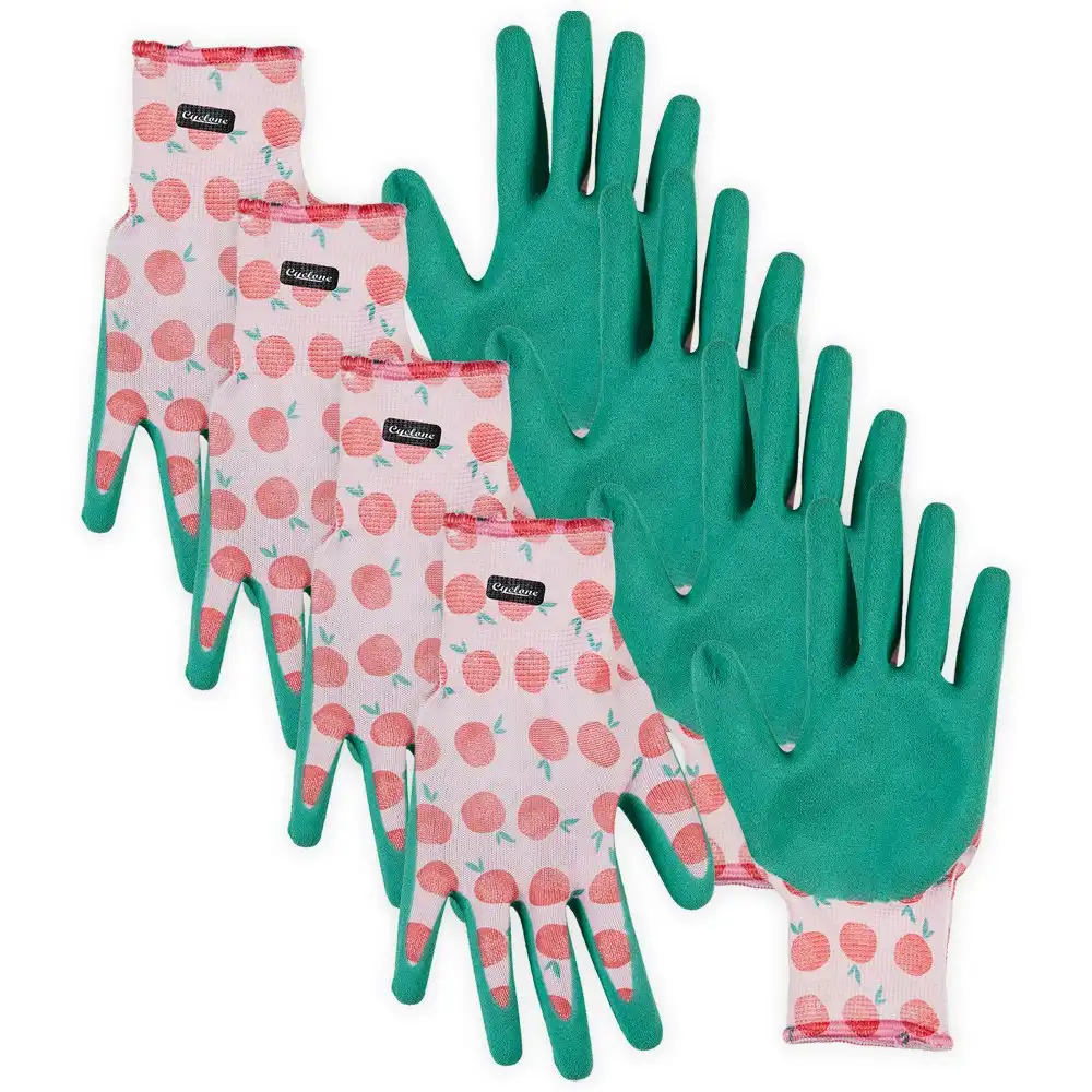 4x Cyclone Pom Patterned Gardening/Household Non Slip Grip Gloves Pair Medium