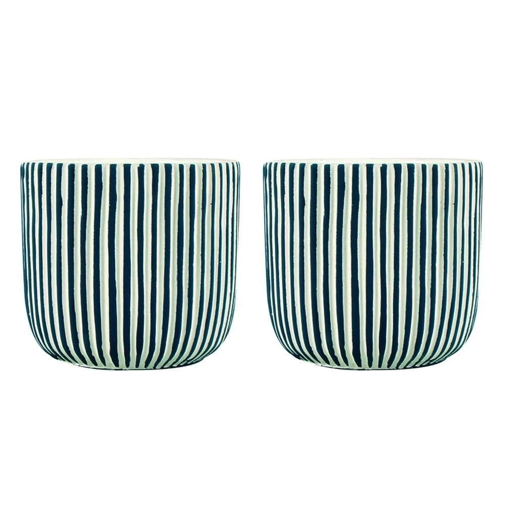 2x Maine and Crawford 13.6X12.6Cm Jade Stripe Pot Plant Home/Garden Decor BLU/WH