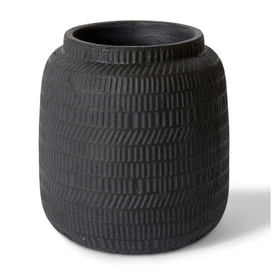 E Style Terrell 26cm Cement Plant Pot Home Decorative Planter Round Black