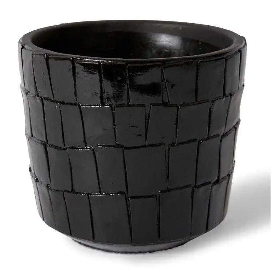 E Style Peyton 18cm Cement Plant Pot Home Decorative Planter Round Black