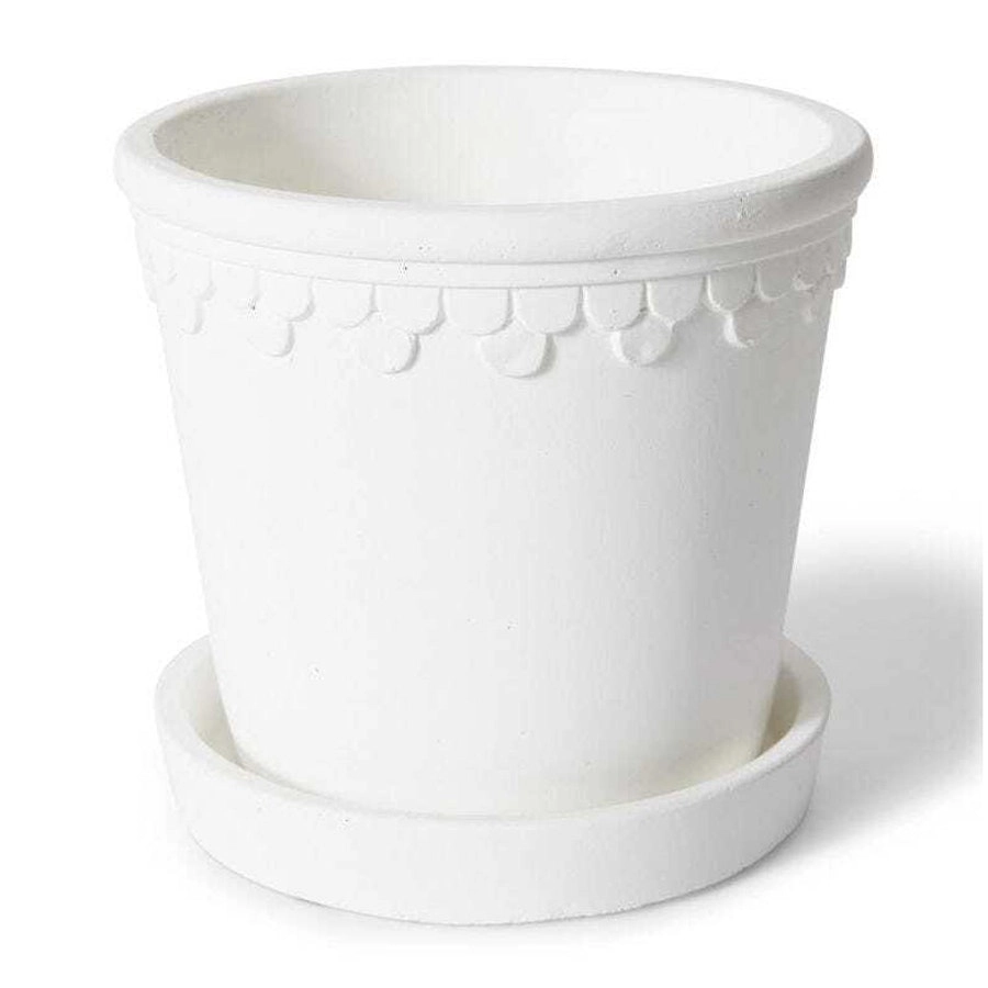 E Style Sophia 18cm Cement Plant Pot w/ Saucer Home Decor Planter White