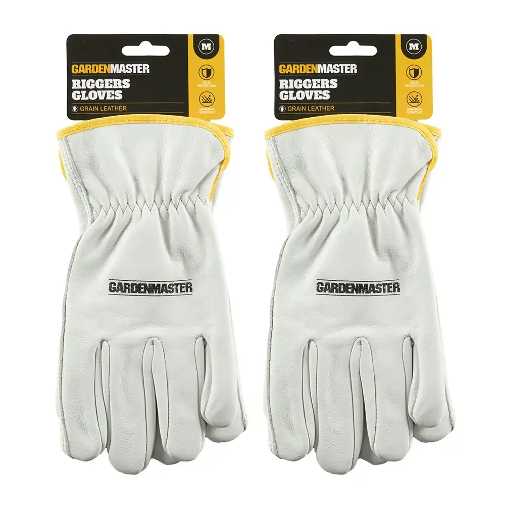 2x Pairs Gardenmaster Leather Abrasion Resistant Riggers Gardening Gloves Medium