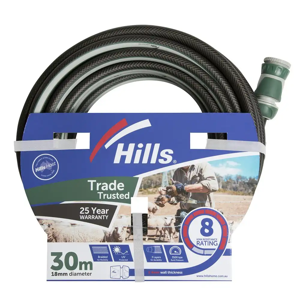 Hills Trade Trusted Garden Watering Hose 18mm x 30M Multipurpose Kink Resistant