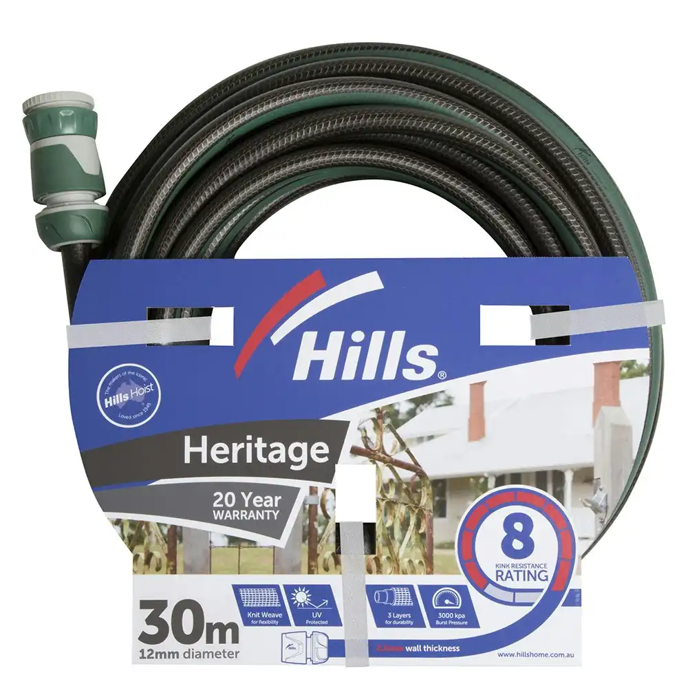 Hills Heritage Garden Watering Hose 12mm x 30M Multipurpose Kink Resistant