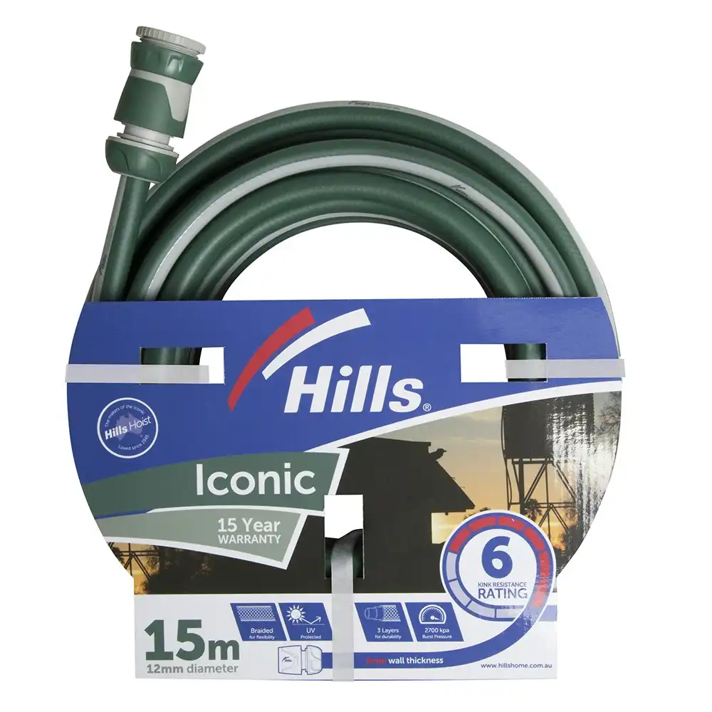 Hills Iconic Series Garden Watering Hose Flexible Kink Resistant 12mm x 15M