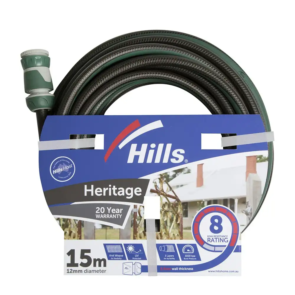Hills Heritage Series Garden Watering Hose Flexible Kink Resistant 12mm x 15M