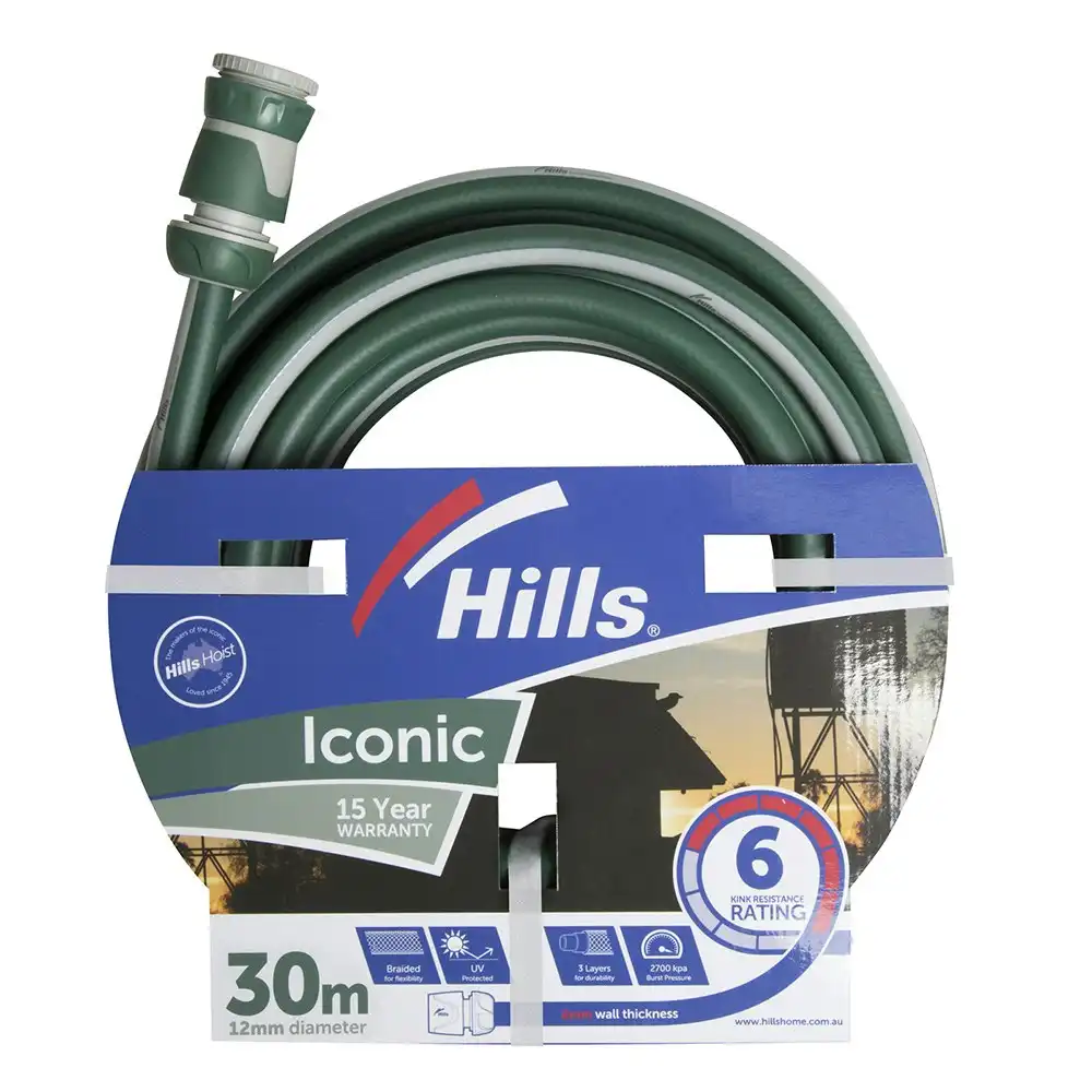 Hills Iconic Series Garden Watering Hose Flexibile Kink Resistant 12nm x 30M