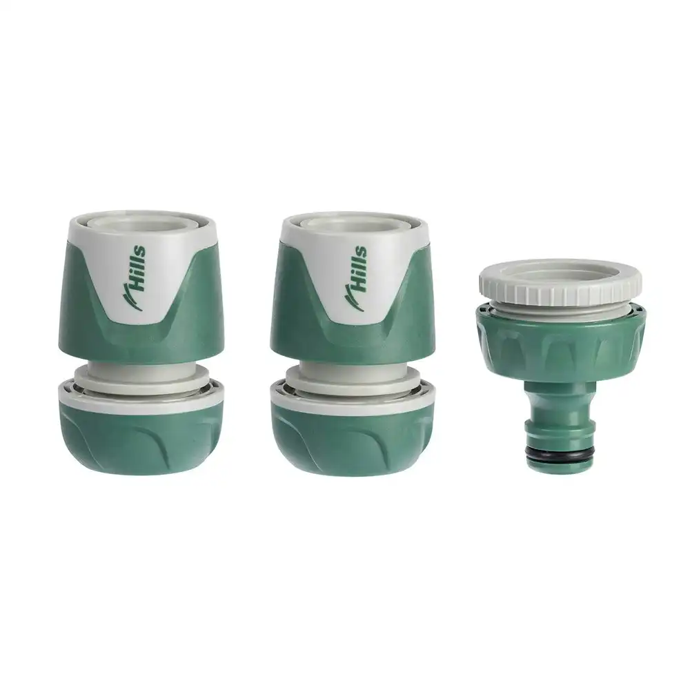 3pc Hills 12mm Plastic Garden Watering Hose Fitting/Tap Adaptor Set Green/Grey