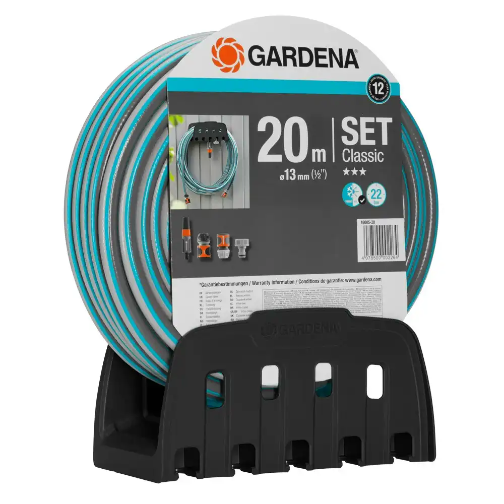 Gardena 18005-20 Classic Durable Garden Watering Hose & Hanger Set 13mm x 20m