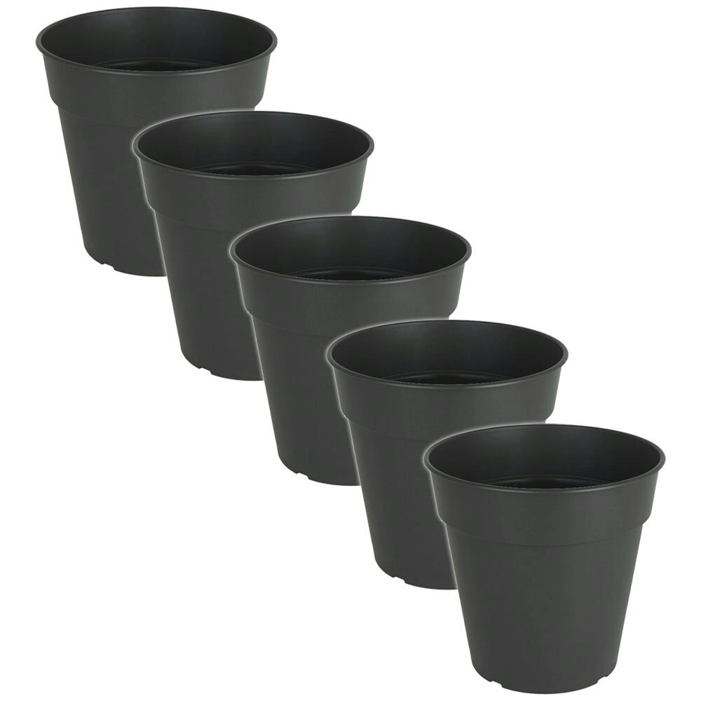 5x Artevasi Madagascar Plastic Indoor/Outdoor Garden Pot 21x20.2cm Anthracite