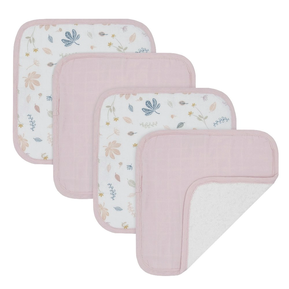 4pc Living Textiles Organic Cotton Muslin Baby Wash Cloths Botanical/Blush