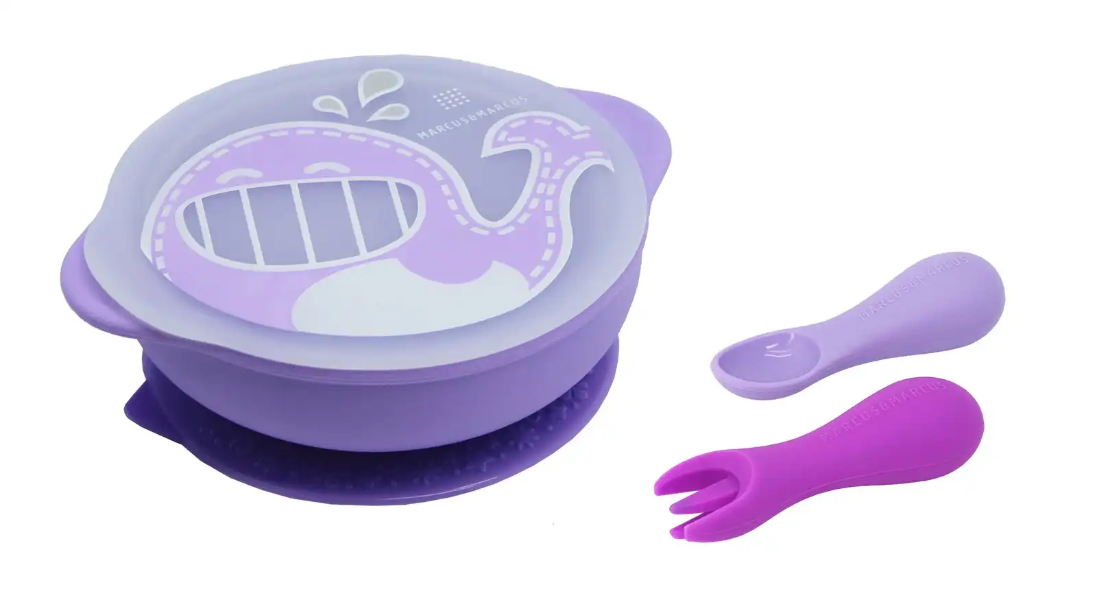 3pc Marcus & Marcus Toddler First Self Feeding Bowl/Cutlery Set Lilac Whale 12m+