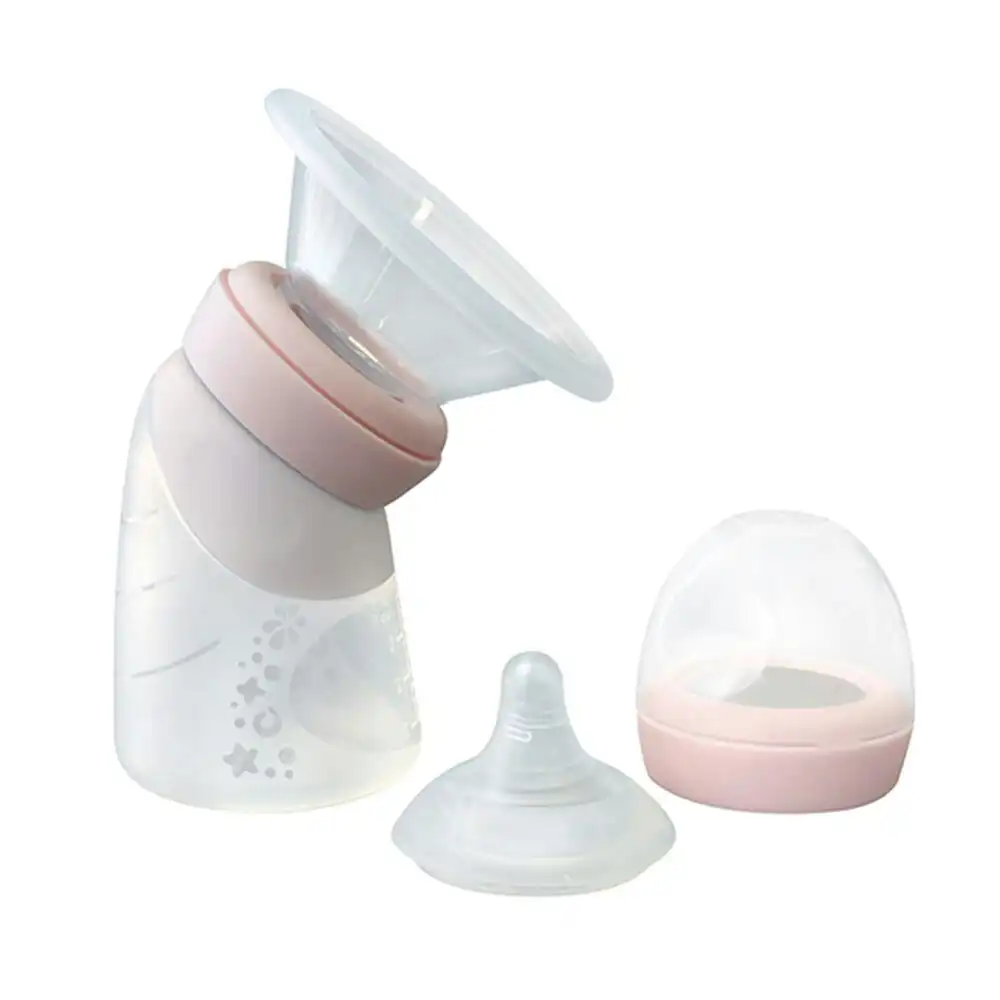 Marcus & Marcus Silicone Angled Feeding Pump Bottle & Breast Pump 120ml Pink 0+