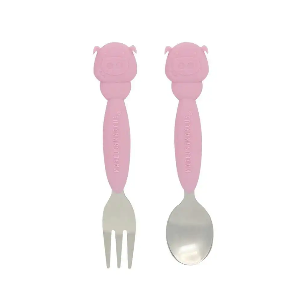 2pc Marcus & Marcus Silicone Children's Cutlery Dinner/Eating Set Pokey Pink 3y+