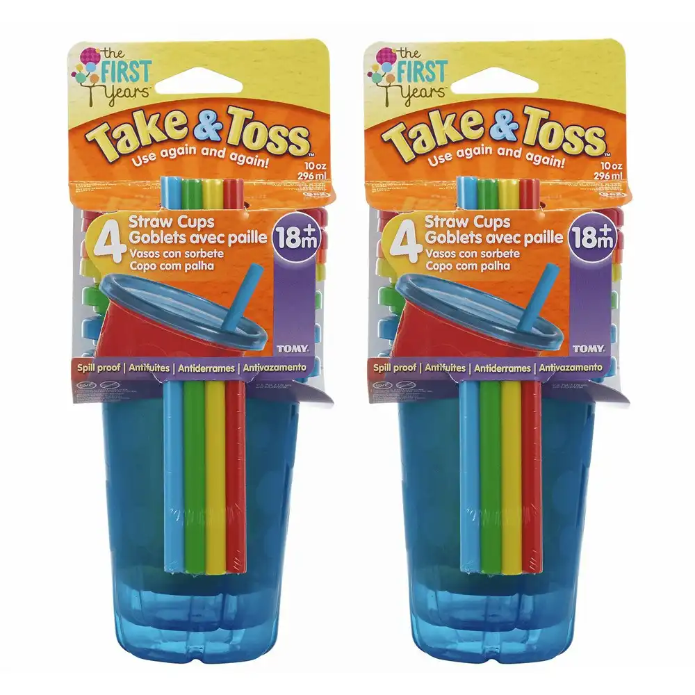 8pc The First years Take & Toss 10oz/296m Straw Sipper/Sippy Cups Kids 18m+