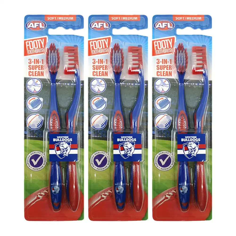 6pc AFL Soft/Medium Toothbrush Oral Care Western Bulldogs Kids/Adults 6y+