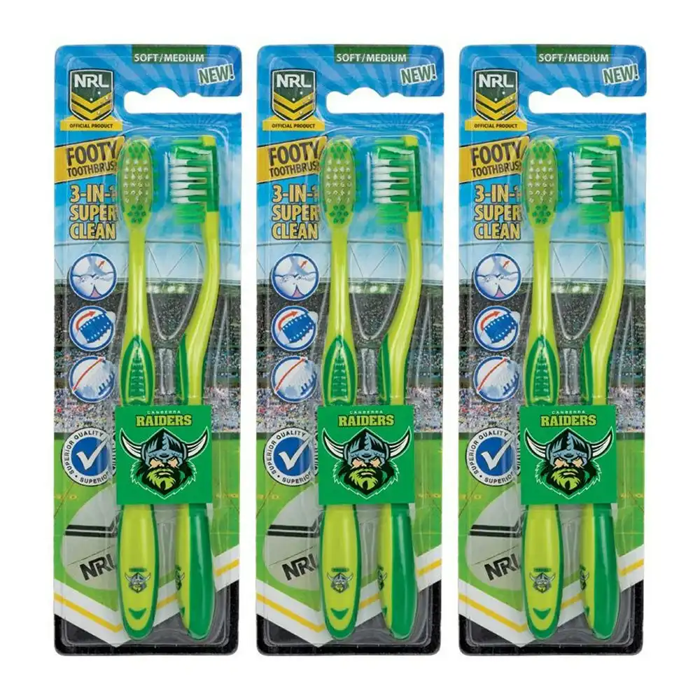 6pc NRL Canberra Raiders Soft/Medium Toothbrush Kids/Adults Oral Care 6y+