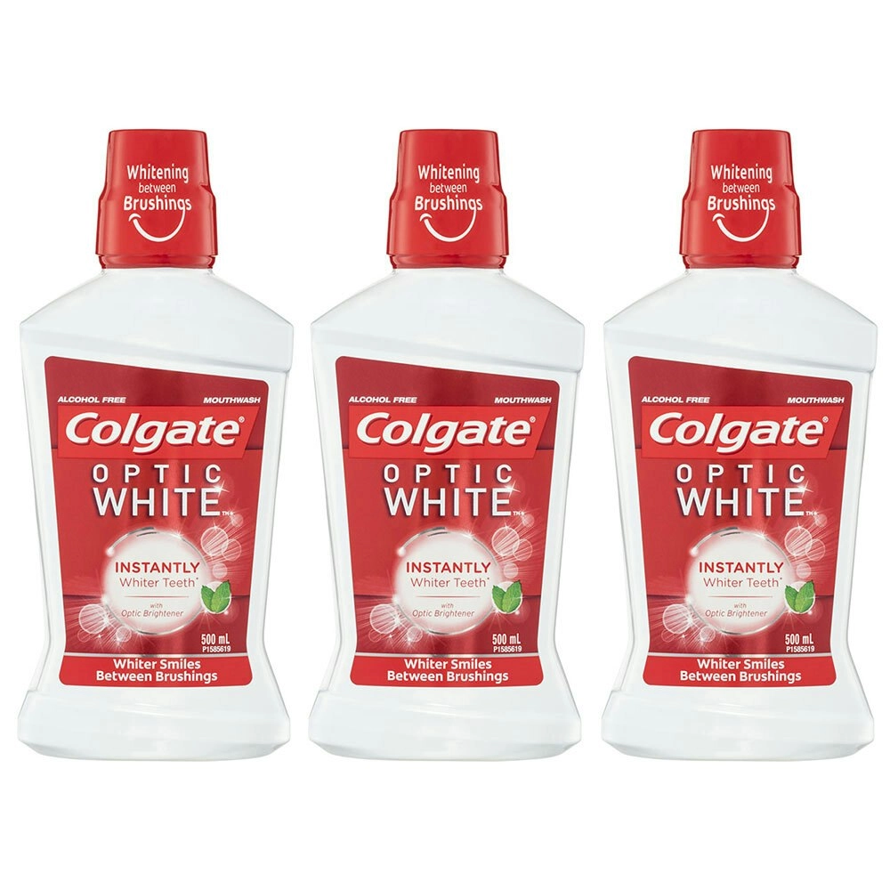 3x 500ml Colgate Mouthwash Optic White Dental/Teeth Hygiene/Cleaning/Care/Health